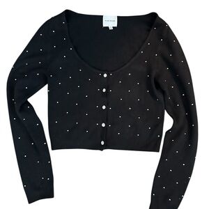 A412 Pink Rose Super Soft Black Rhinestone Cardigan Sz L